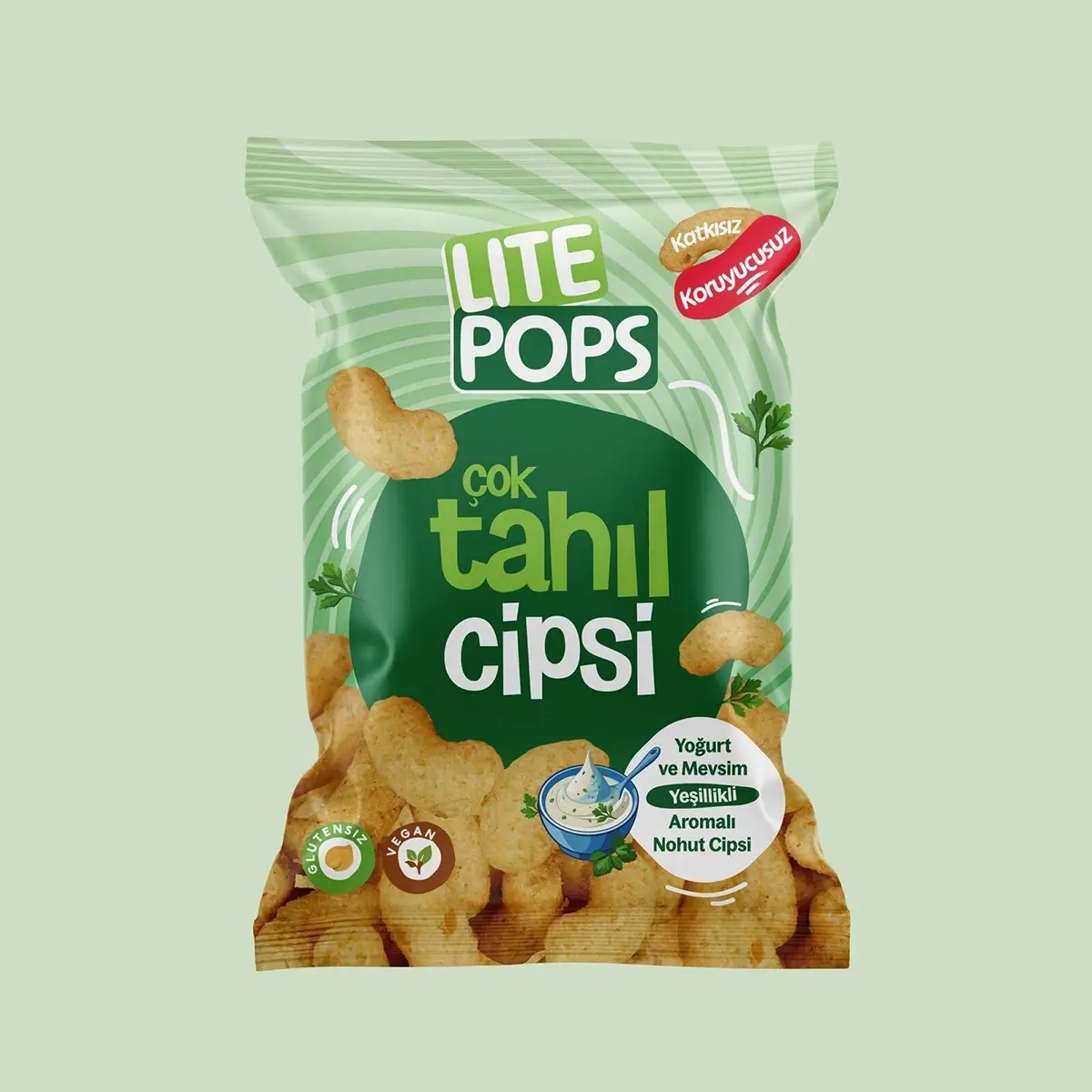 LİTE POPS YOĞURT VE MEVSİM YEŞİLLİKLİ AROMALI NOHUT CİPSİ (ÇOK TAHIL CİPSİ) 50 GRAM PAKET