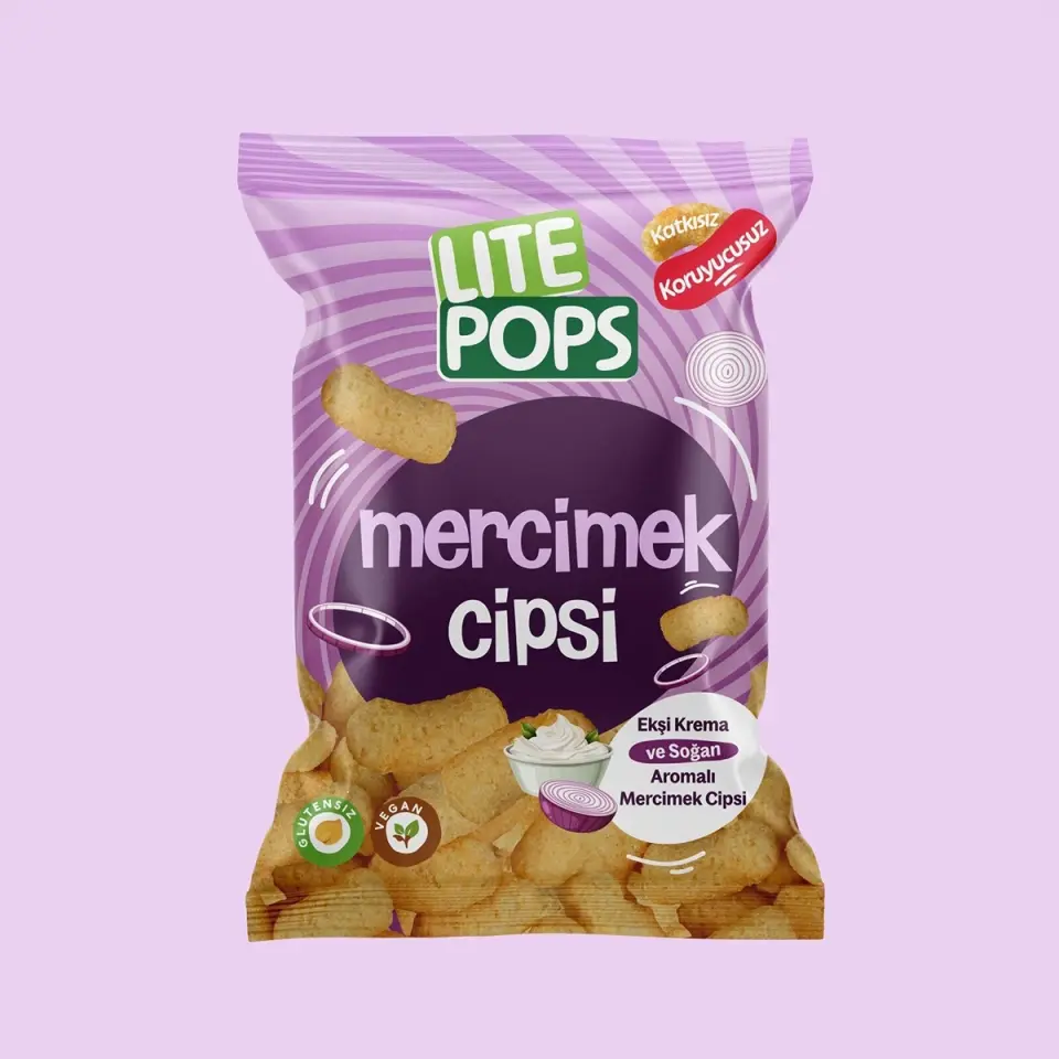 LİTE POPS EKŞİ KREMA VE SOĞAN AROMALI MERCİMEK CİPSİ 50 GRAM PAKET
