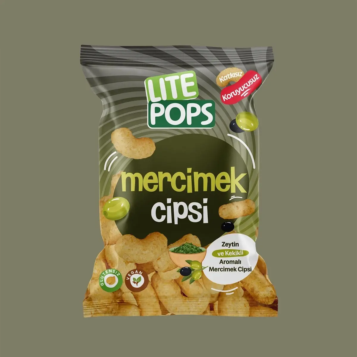 LİTE POPS ZEYTİN VE KEKİKLİ AROMALI MERCİMEK CİPSİ 50 GRAM PAKET