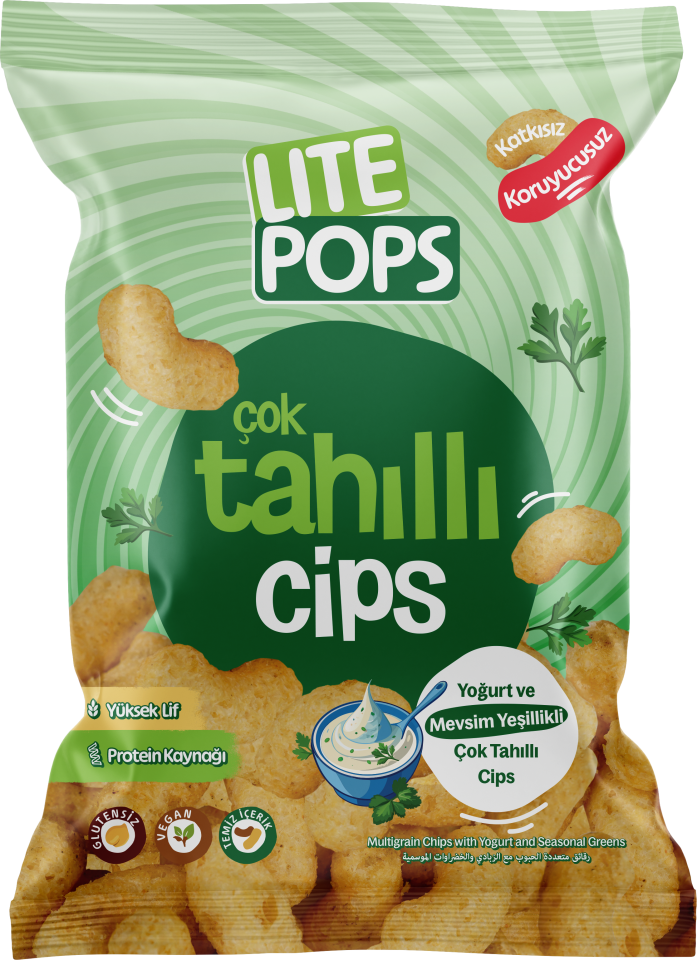 LİTE POPS YOĞURT VE MEVSİM YEŞİLLİKLİ AROMALI NOHUT CİPSİ (ÇOK TAHIL CİPSİ) 50 GRAM X 10 PAKET