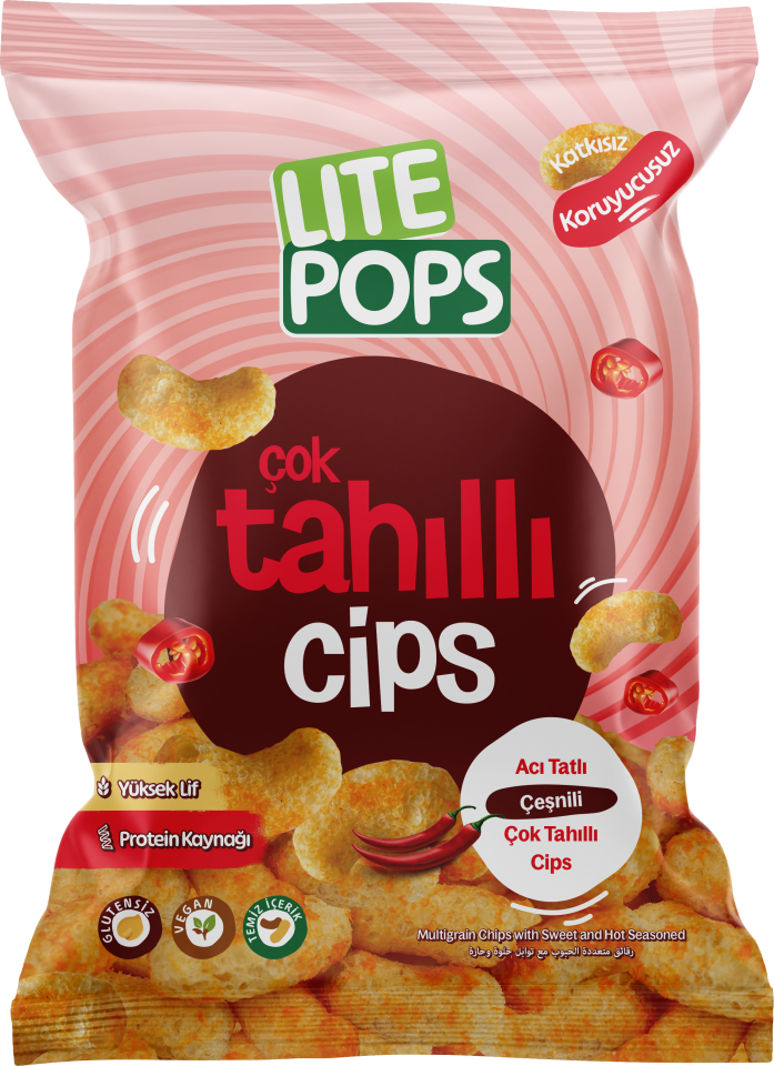 LİTE POPS TAYLAND TATLI BİBER AROMALI NOHUT CİPSİ (ÇOK TAHIL CİPSİ) 50 GRAM X 10 PAKET